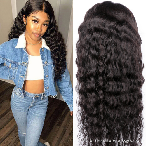 free sample Natural color 32 inch 4*4 lace loose deep wave wigs human hair remy hair 4*4 frontal swiss lace wigs brazilian hair
